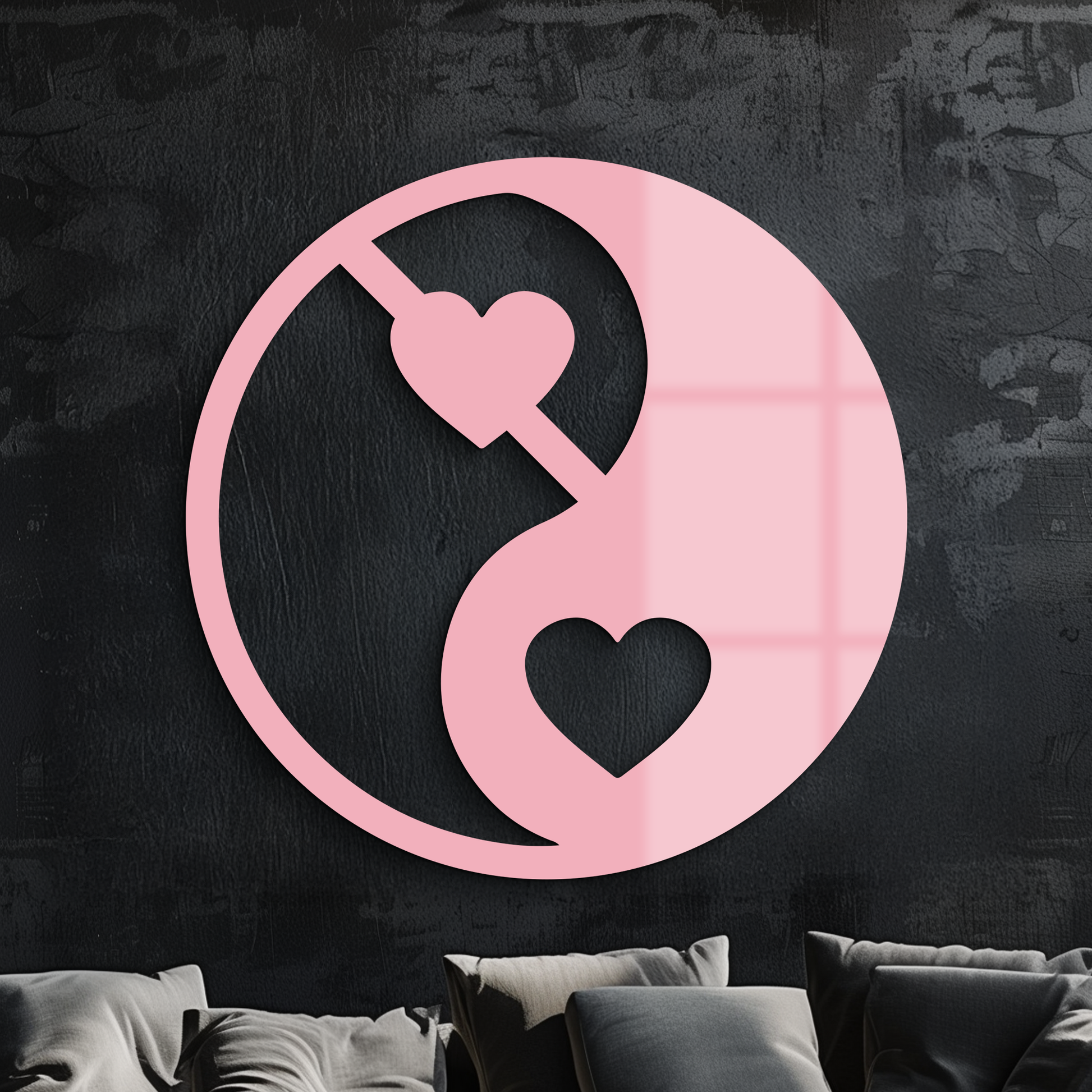 Yin Yang Heart Symbol Metal Wall Art – Modern Love Balance Decor - KAFGP075 - Tampa Home & Garden Store