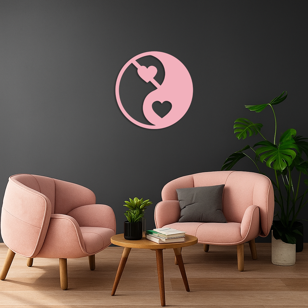 Yin Yang Heart Symbol Metal Wall Art – Modern Love Balance Decor - KAFGP075 - Tampa Home & Garden Store