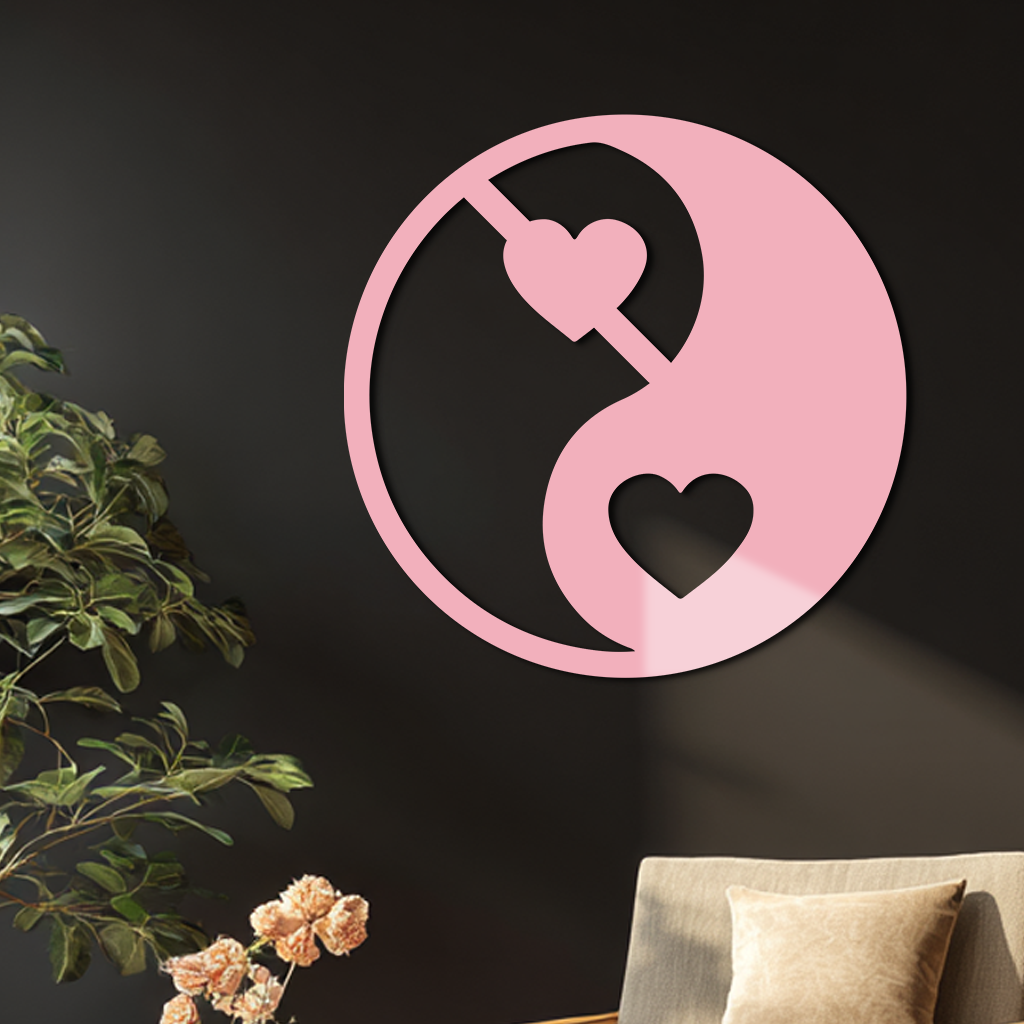 Yin Yang Heart Symbol Metal Wall Art – Modern Love Balance Decor - KAFGP075 - Tampa Home & Garden Store