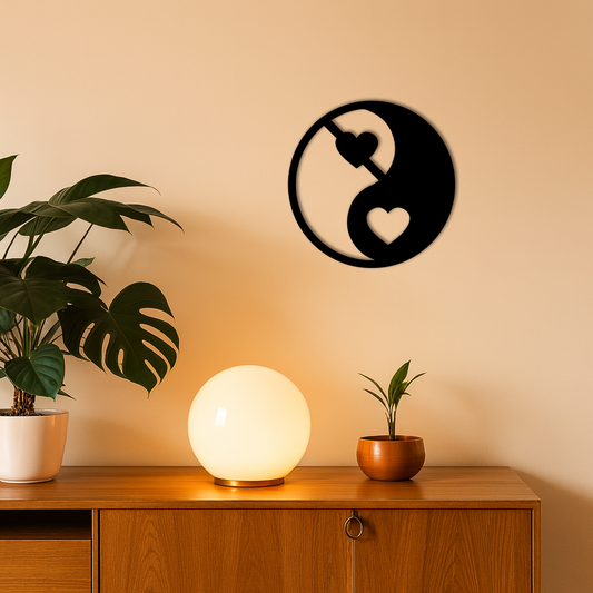 Yin Yang Heart Symbol Metal Wall Art – Modern Love Balance Decor - KAFGP075 - Tampa Home & Garden Store