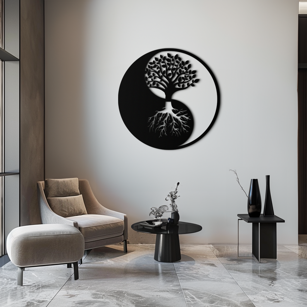 Yin-Yang Tree of Life Metal Wall Art - Harmonious Nature-Inspired Decor - KAF147 - Tampa Home & Garden Store