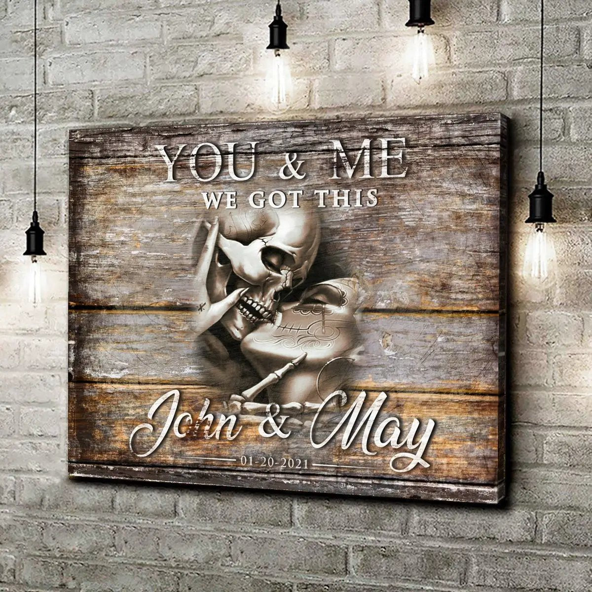 Canvas sign We Got This Skeleton Couple III rustic wood Tailored Canvases 01-20-2021 on Tampa Home & Garden Store