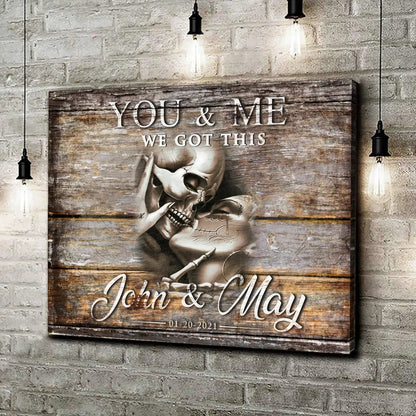 Canvas sign We Got This Skeleton Couple III rustic wood Tailored Canvases 01-20-2021 on Tampa Home & Garden Store