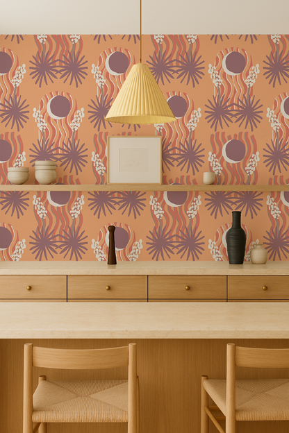 Yucca Moon Wallpaper, coral and purple - Tampa Home & Garden Store