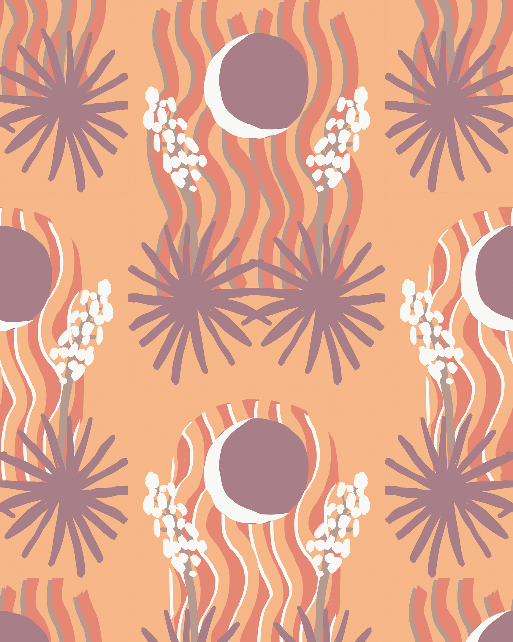 Yucca Moon Wallpaper, coral and purple - Tampa Home & Garden Store