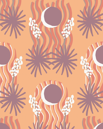 Yucca Moon Wallpaper, coral and purple - Tampa Home & Garden Store