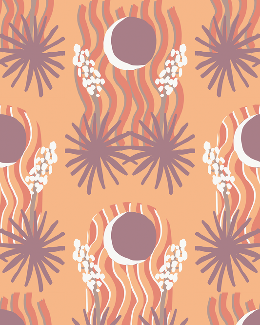 Yucca Moon Wallpaper, coral and purple - Tampa Home & Garden Store