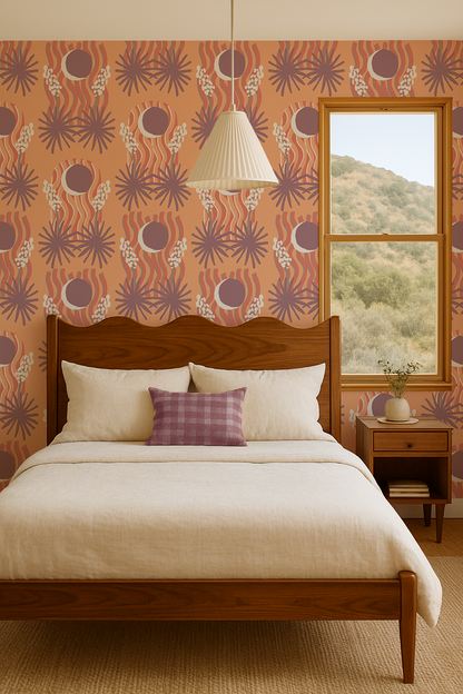 Yucca Moon Wallpaper, coral and purple - Tampa Home & Garden Store