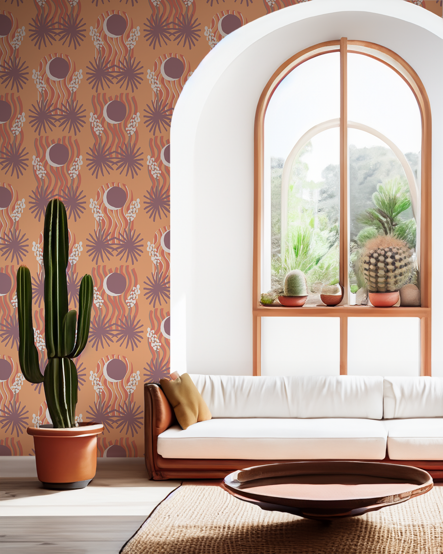Yucca Moon Wallpaper, coral and purple - Tampa Home & Garden Store