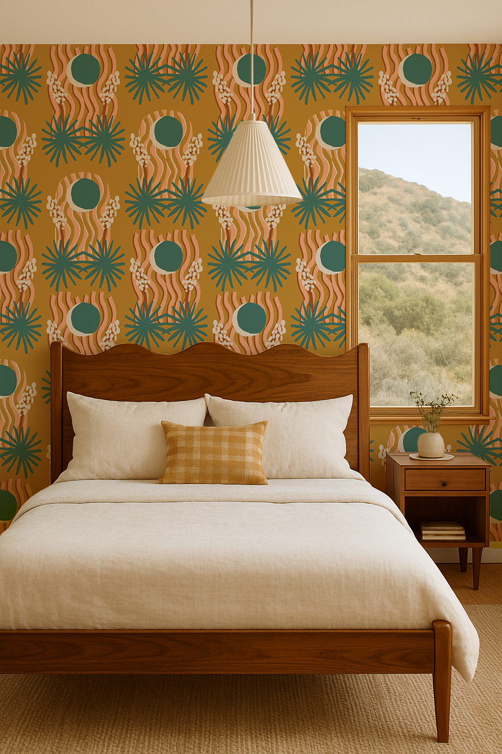 Yucca Moon Wallpaper, mustard and teal - Tampa Home & Garden Store