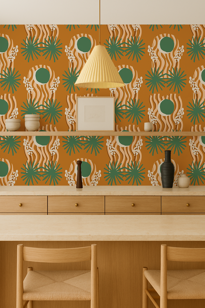 Yucca Moon Wallpaper, orange and green - Tampa Home & Garden Store