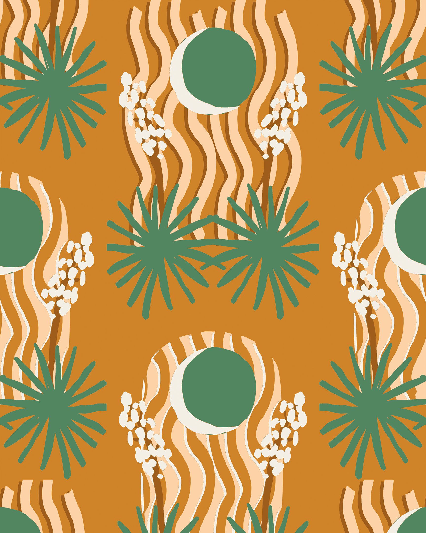 Yucca Moon Wallpaper, orange and green - Tampa Home & Garden Store