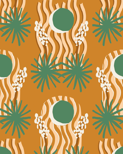 Yucca Moon Wallpaper, orange and green - Tampa Home & Garden Store