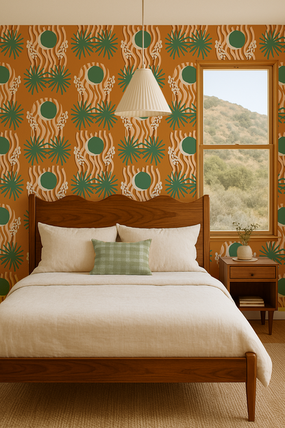 Yucca Moon Wallpaper, orange and green - Tampa Home & Garden Store