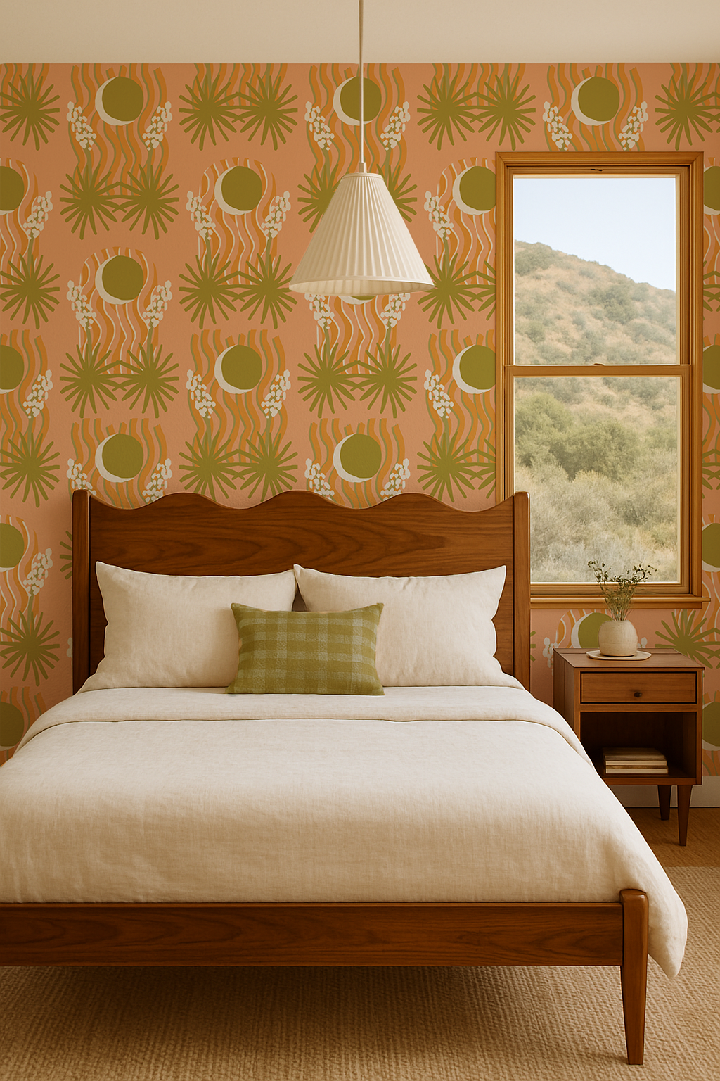 Yucca Moon Wallpaper, peach & green - Tampa Home & Garden Store