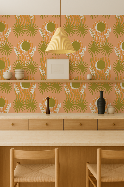 Yucca Moon Wallpaper, peach & green - Tampa Home & Garden Store