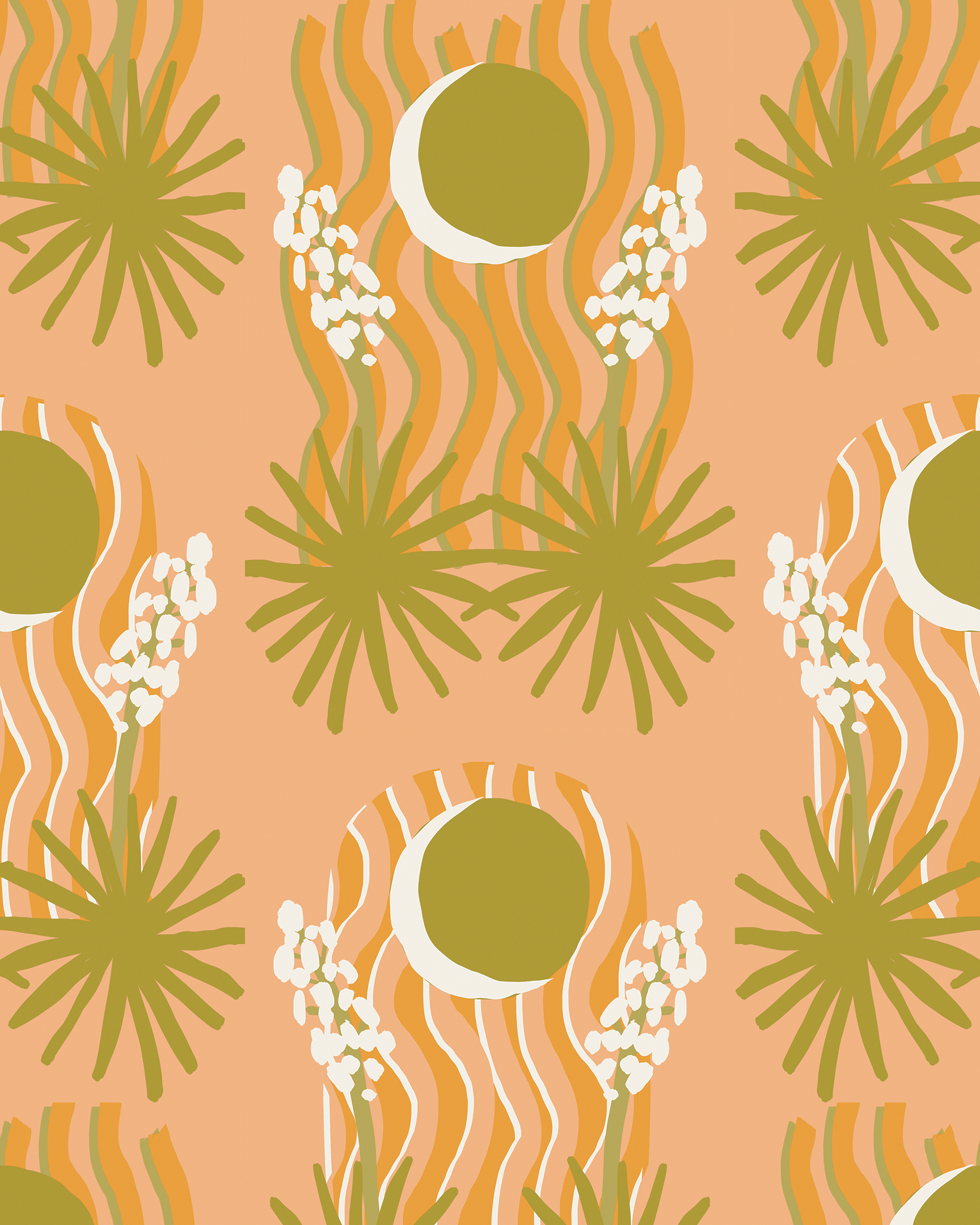 Yucca Moon Wallpaper, peach & green - Tampa Home & Garden Store