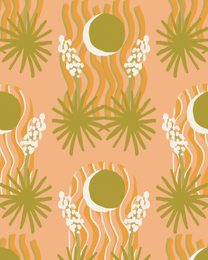 Yucca Moon Wallpaper, peach & green - Tampa Home & Garden Store
