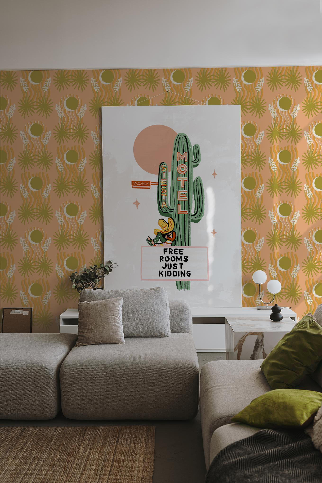 Yucca Moon Wallpaper, peach & green - Tampa Home & Garden Store