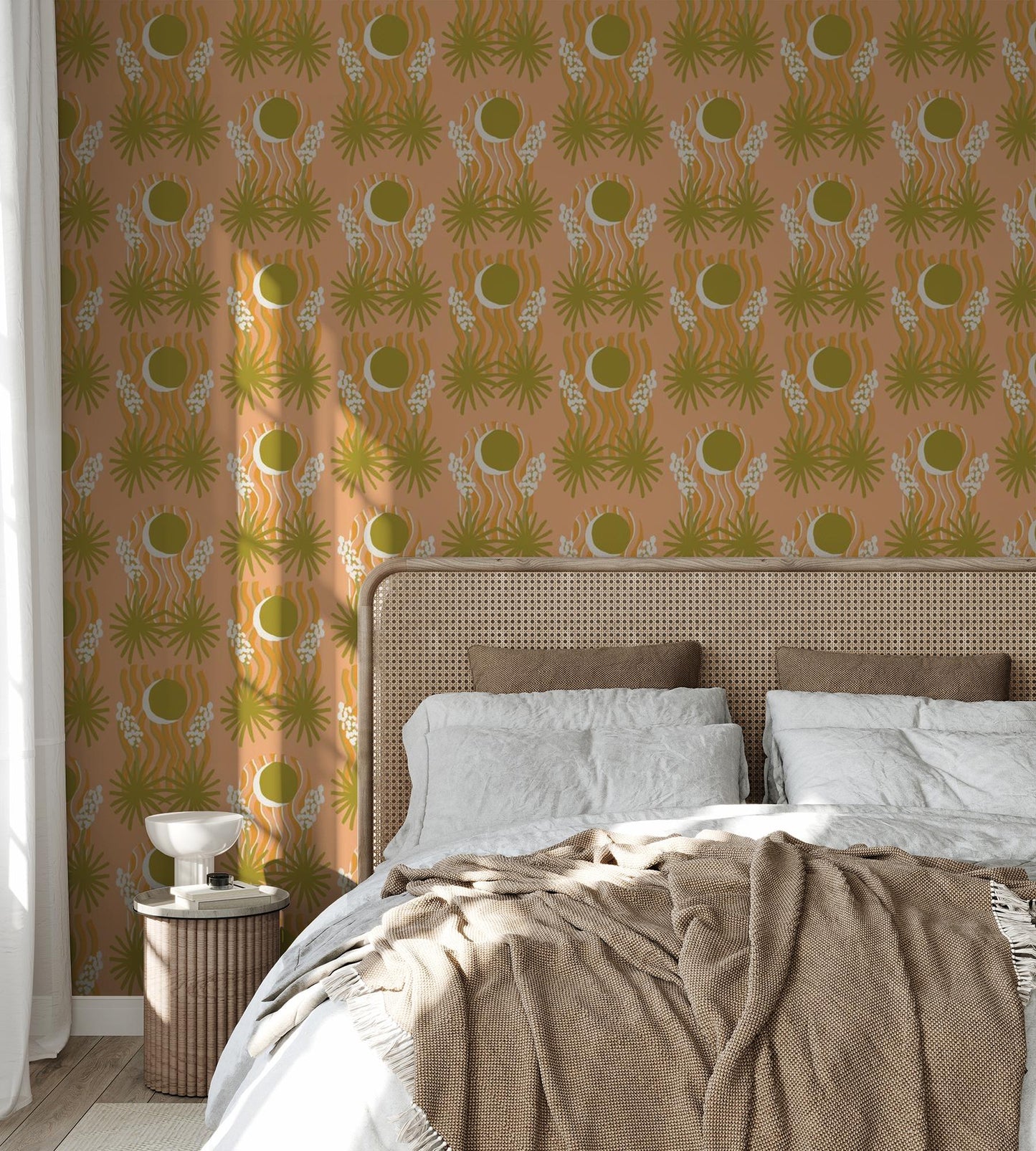 Yucca Moon Wallpaper, peach & green - Tampa Home & Garden Store