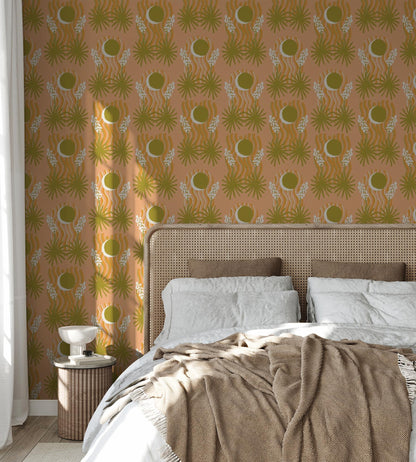 Yucca Moon Wallpaper, peach & green - Tampa Home & Garden Store