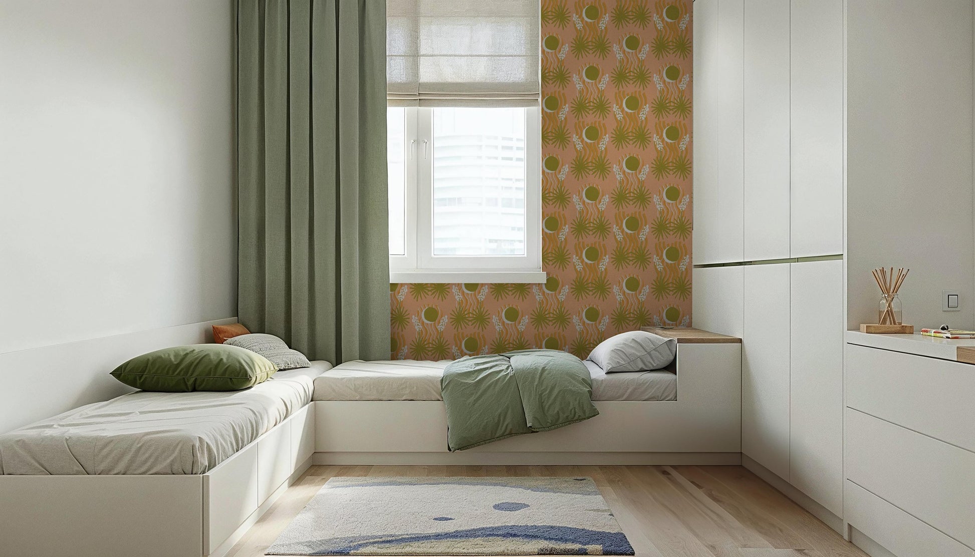 Yucca Moon Wallpaper, peach & green - Tampa Home & Garden Store