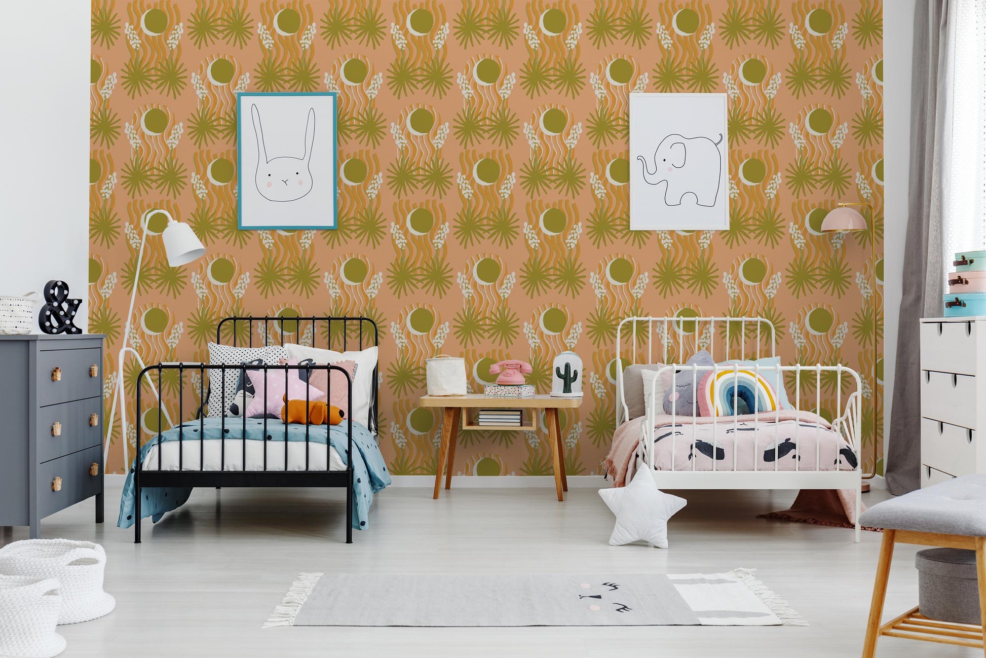 Yucca Moon Wallpaper, peach & green - Tampa Home & Garden Store