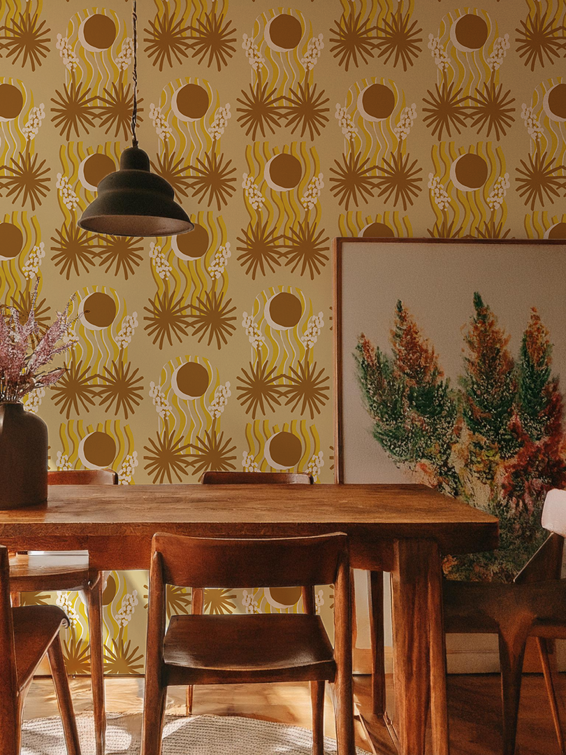 Yucca Moon Wallpaper, yellow and rust - Tampa Home & Garden Store