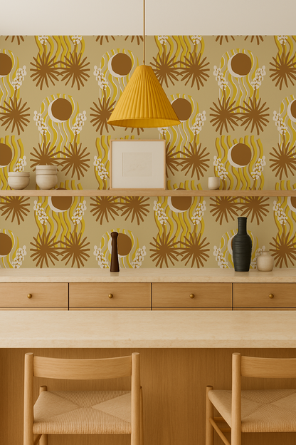 Yucca Moon Wallpaper, yellow and rust - Tampa Home & Garden Store