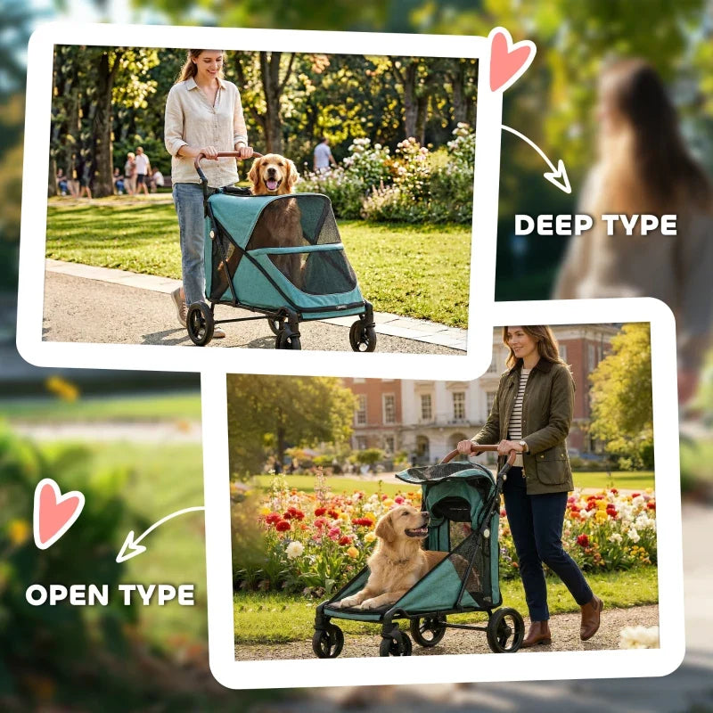 Dog stroller by Furr Baby Gifts for large dogs up to 66 lbs in teal with all-terrain wheels on Tampa Home & Garden Store