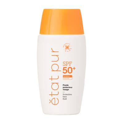 Etat Pur Mineral Fluid SPF 50+ sunscreen bottle with orange cap for sensitive skin on Tampa Home & Garden Store