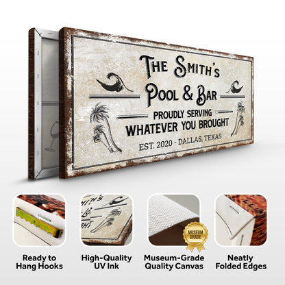 Personalized rustic pool sign canvas by Tailored Canvases, distressed beige crafting wall decor on Tampa Home & Garden Store