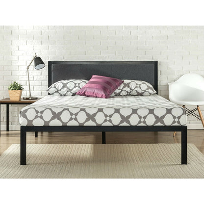 Estructura de cama de plataforma metálica de tamaño completo con somier de láminas de madera y cabecero tapizado