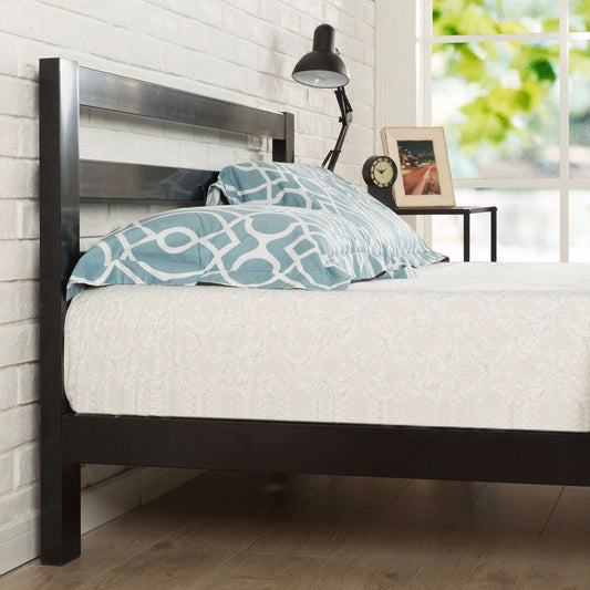 Full size Heavy Duty Metal Platform Bed Frame with Headboard and Wood Slats - Tampa Home & Garden Store