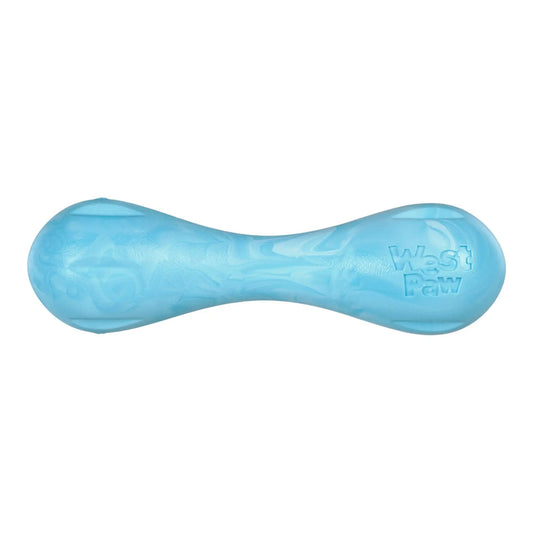 Hurley Aqua Swirl Indestructible Dog Chew Toy blue rubber bone with West Paw branding on Tampa Home & Garden Store