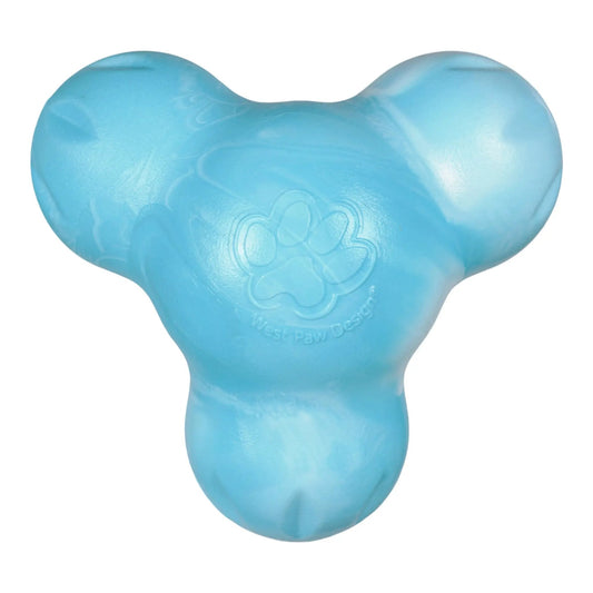 West Paw Tux Aqua Swirl tough chewer dog toy with treat hole, blue bone-shaped on Tampa Home & Garden Store