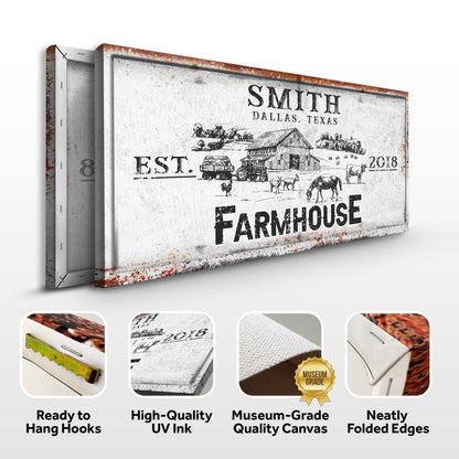 Rustic Farmhouse Personalized Sign II canvas by Tailored Canvases with a distressed farm scene on Tampa Home & Garden Store