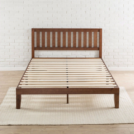 Queen size Mission Style Solid Wood Platform Bed Frame with Headboard in Espresso Finish - Tampa Home & Garden Store