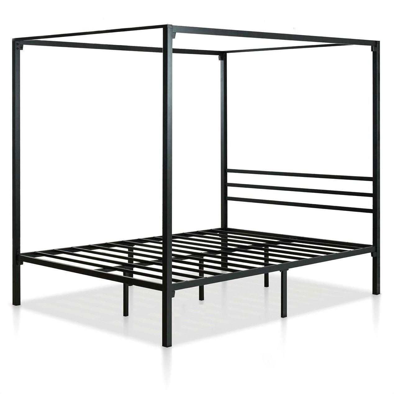 Estructura de cama con dosel Queen size moderna de metal negro