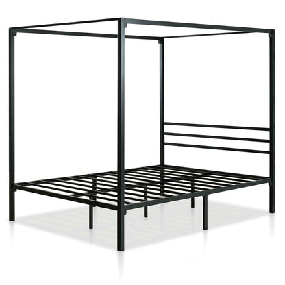 Estructura de cama con dosel Queen size moderna de metal negro
