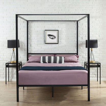 Estructura de cama con dosel Queen size moderna de metal negro