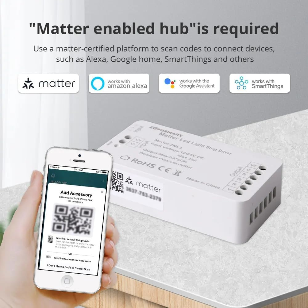 ZML3 Matter Over WiFi LED Strip Light Controller RGBCW - Smart LED Driver Compatible with Alexa, Google Home, and Apple Home App - Tampa soil911.com