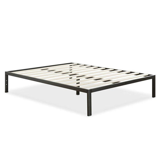 Base de cama moderna de metal negro de tamaño completo con somier de láminas de madera