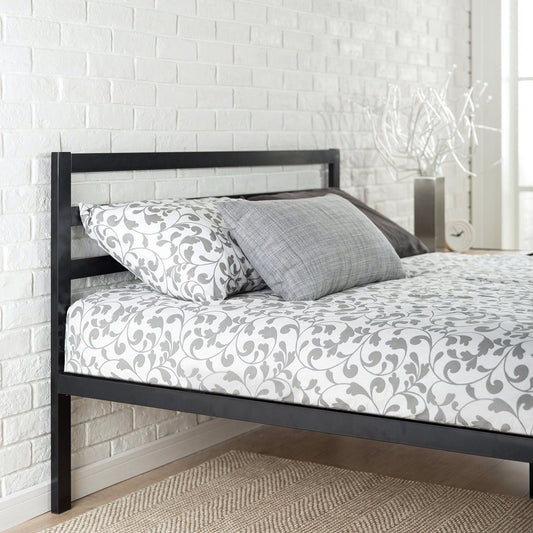 Twin Modern Metal Platform Bed Frame with Headboard and Wood Slats - Tampa Home & Garden Store