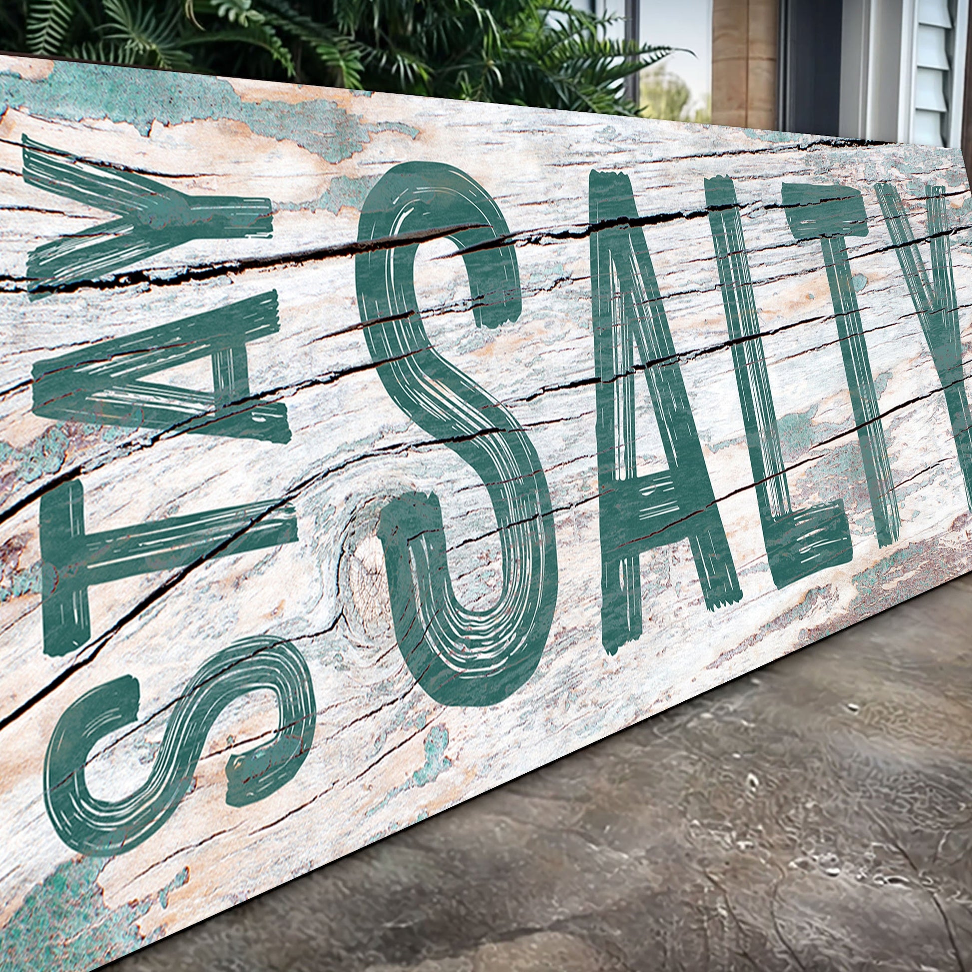 Stay Salty Coastal Sign VI canvas with weathered wood and teal lettering Tailored Canvases on Tampa Home & Garden Store