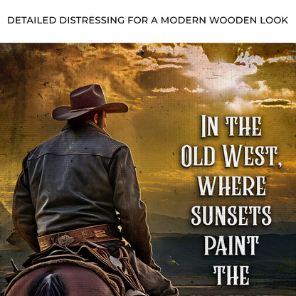 Like A Wildfire In The Old West Sign canvas, cowboy silhouette on rustic craft canvas on Tampa Home & Garden Store