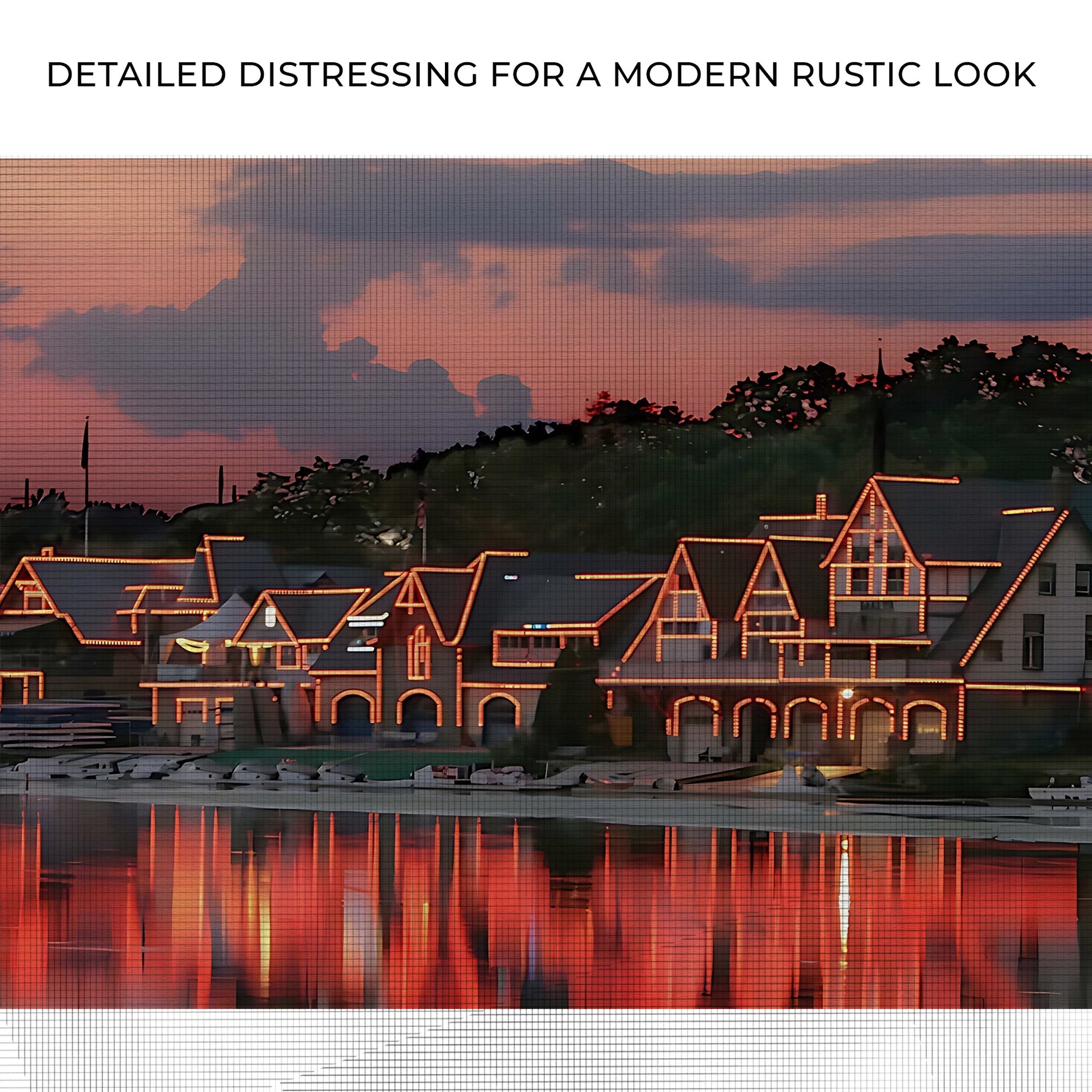 Houses Philadelphia Boathouse Row canvas wall art with orange neon townhouses Tailored Canvases on Tampa Home & Garden Store