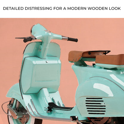 Scooter Vespa canvas wall art in mint green with handlebars against a peach background on Tampa Home & Garden Store