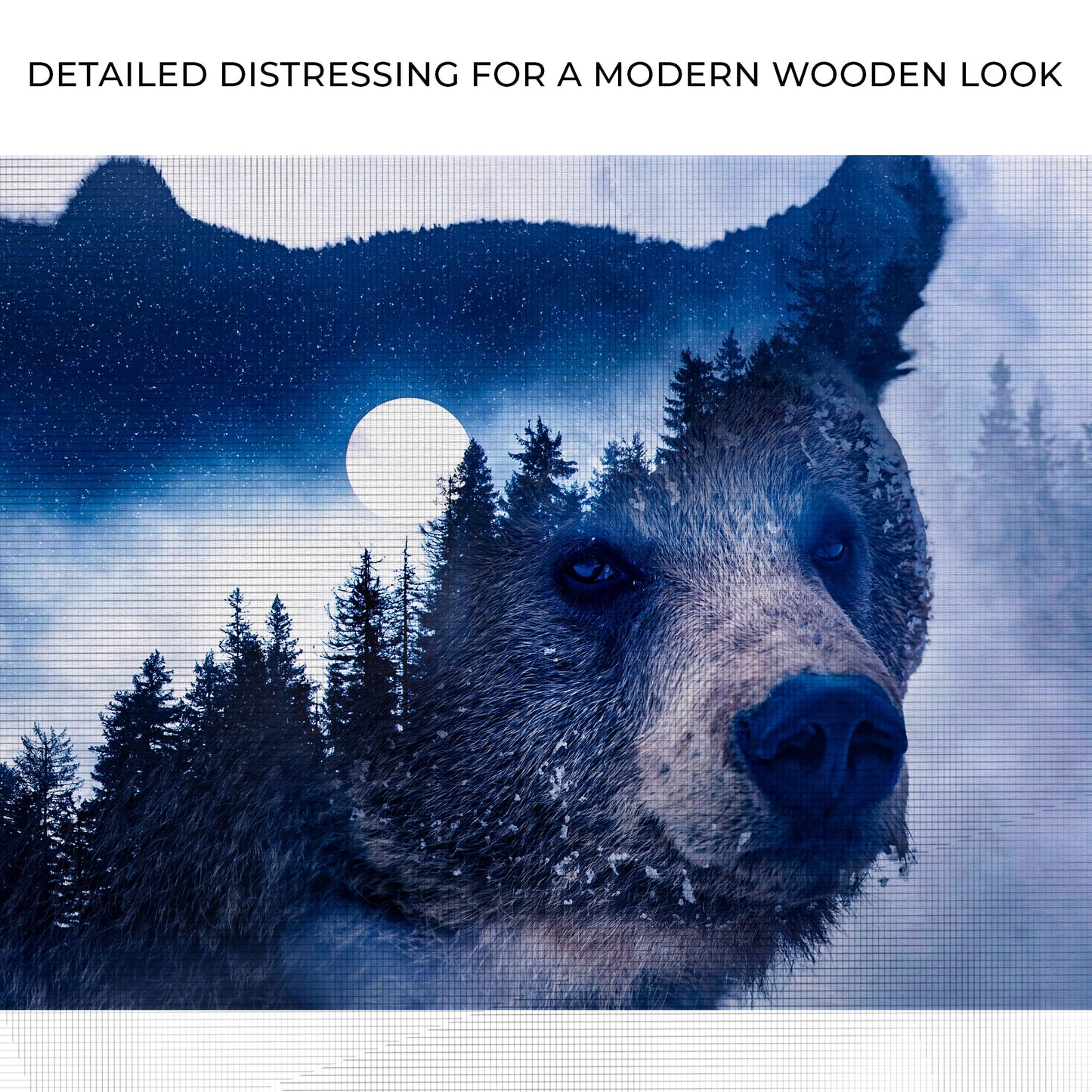 Animals Forest Bear Illustration Canvas Wall Art II blue bear with forest silhouettes on Tampa Home & Garden Store