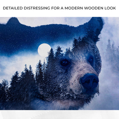 Animals Forest Bear Illustration Canvas Wall Art II blue bear with forest silhouettes on Tampa Home & Garden Store